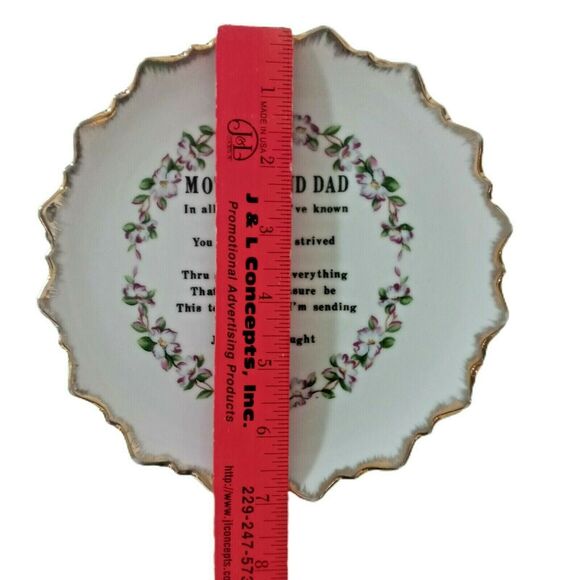 Tribute to Mother Dad Floral Plate Wall Hanging 7" VTG Retro Parent Gift Poem - Picture 3 of 10